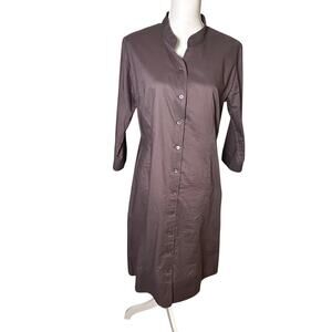 Garnet Hill Mauve 3/4 sleeve 100% cotton shirt midi dress mandarin collar sz10 *